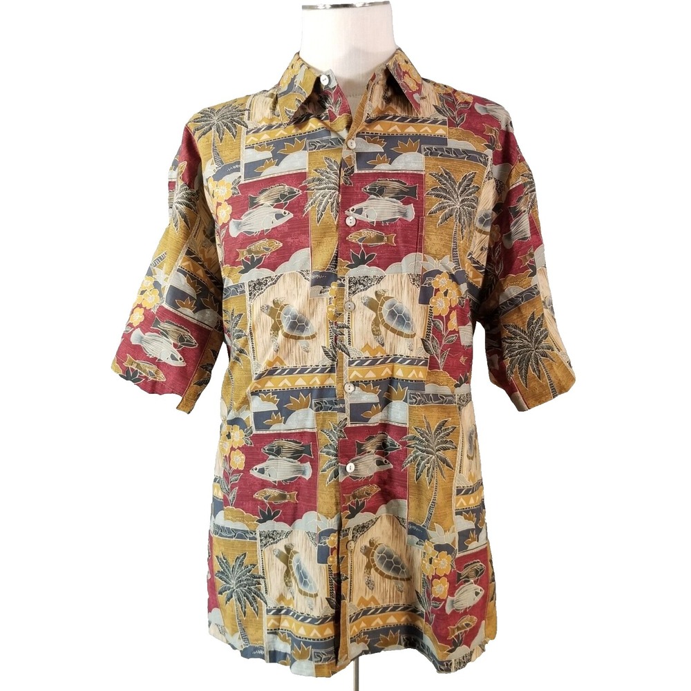 Tori Richard Honolulu Mens Hawaiian Shirt XL Brown Short Sleeve Aloha